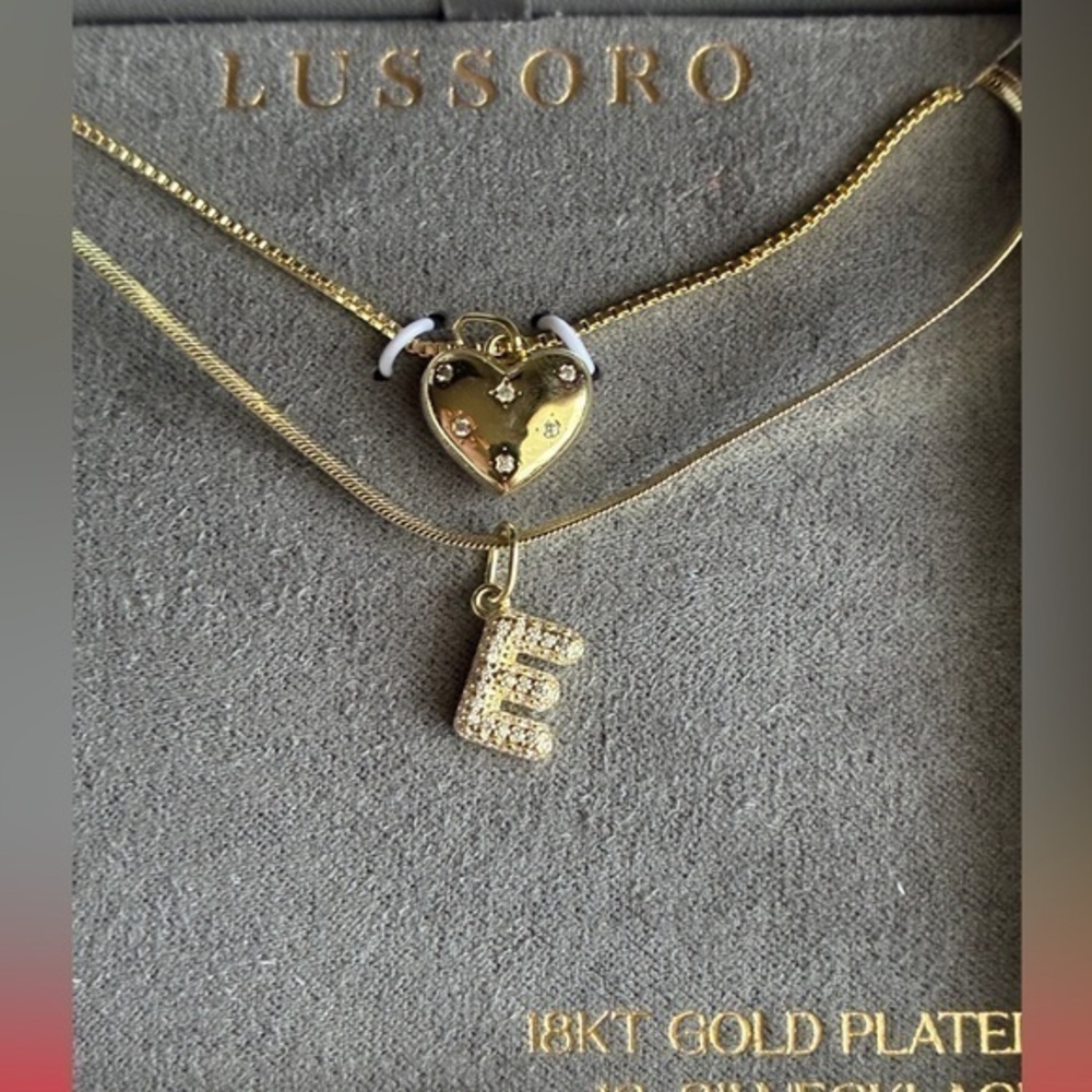 18KT Gold-Plated Heart & 'E' Initial Layered Necklace - Gold